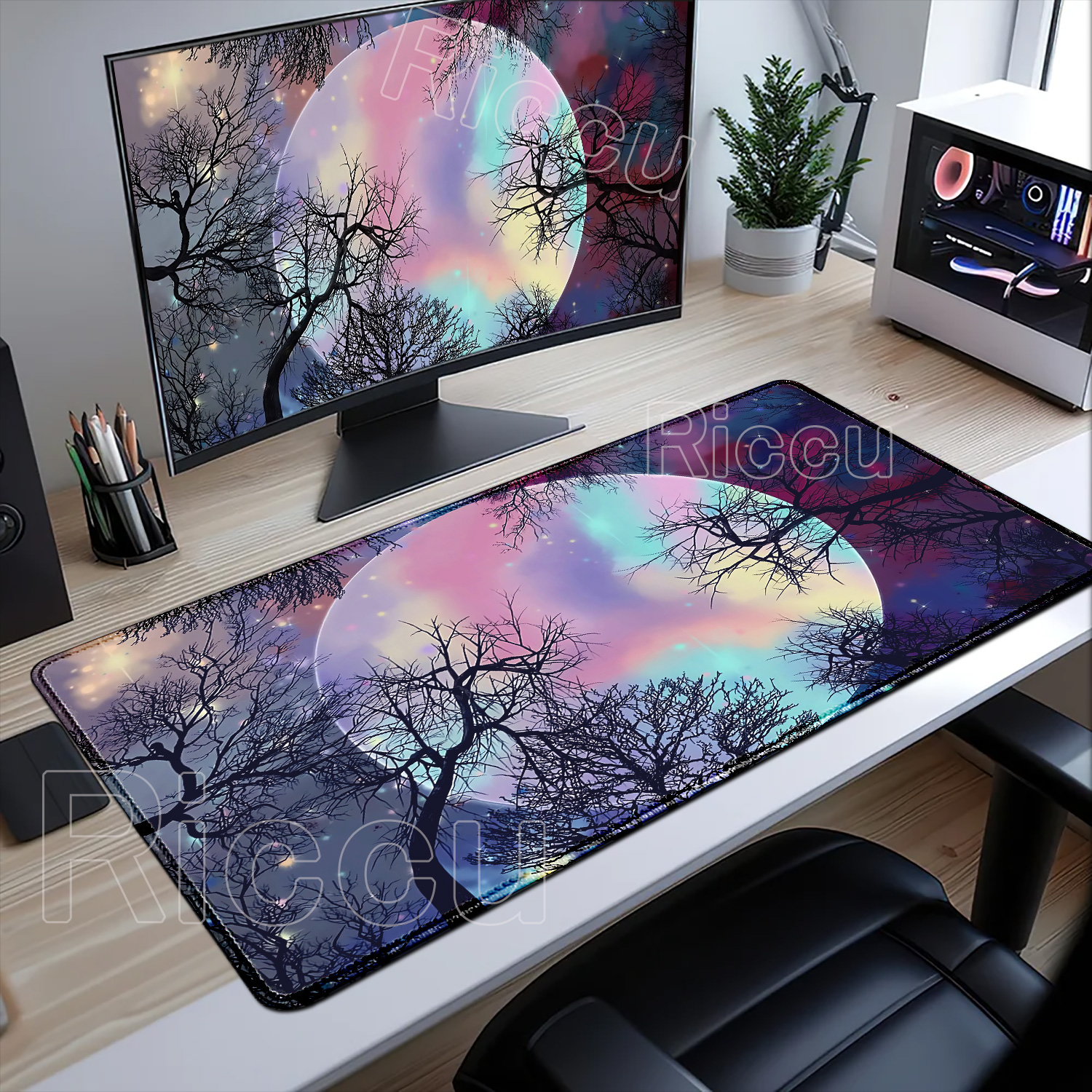 Desk Setup Natural - Large Art Moon Landscape Mouse Pad