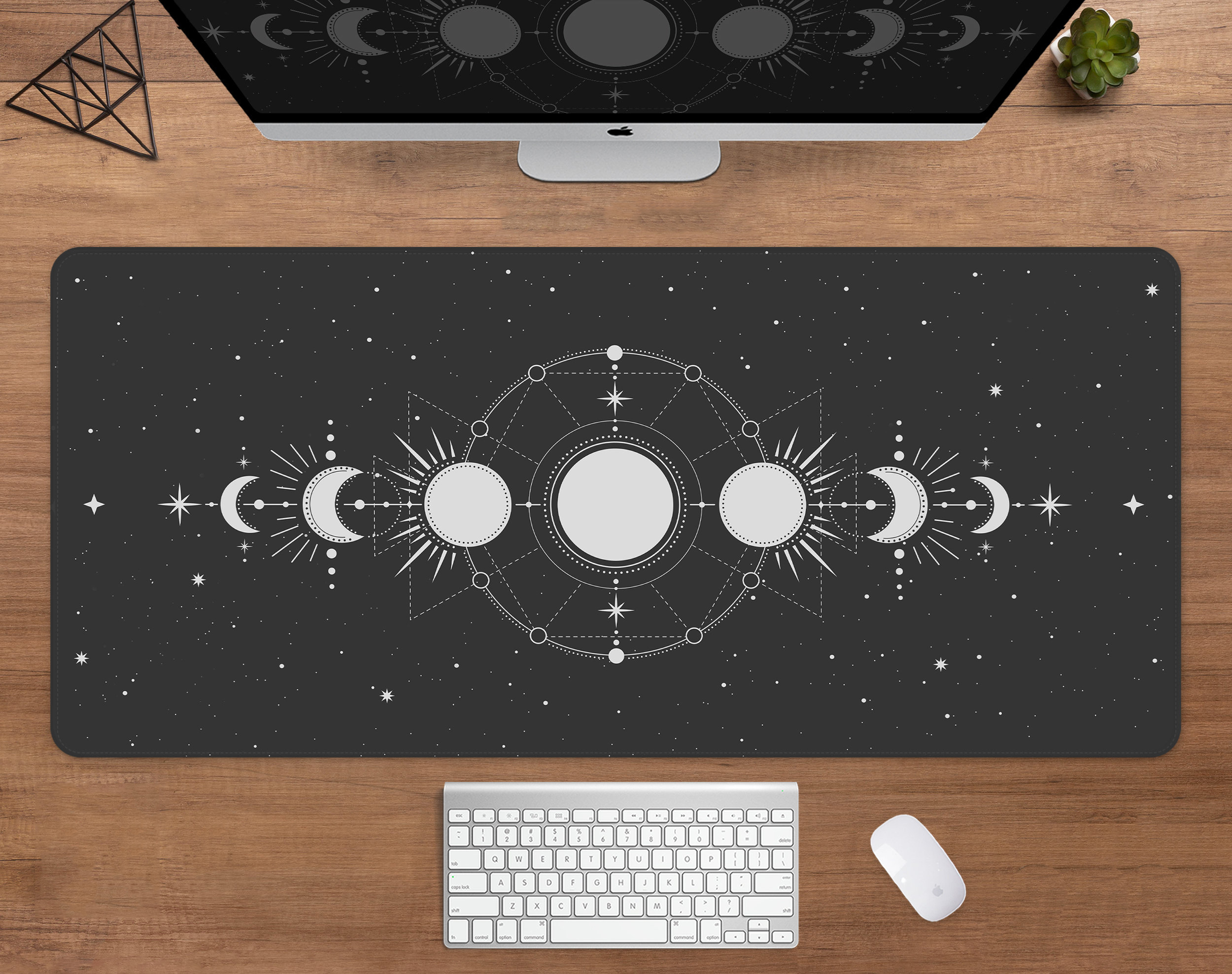 Desk Setup White - Celestial Desk Mat Moon Phases Mousepad