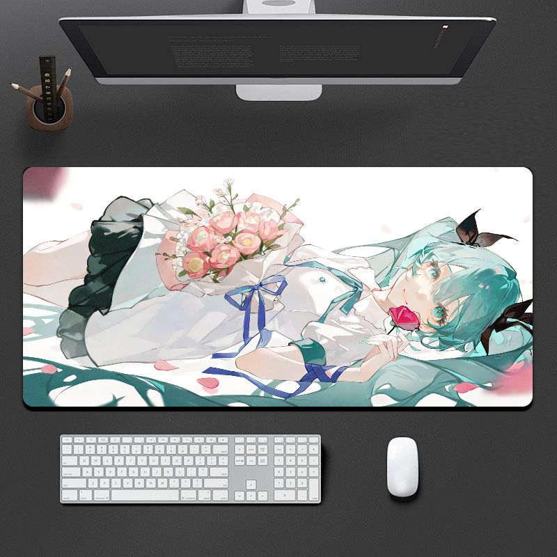 Desk Setup Blue - VIKAMA Aesthetic Anime Mouse Pad Silver