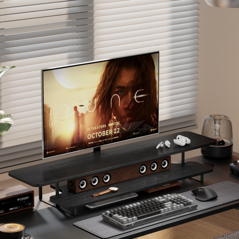 Walnut Finish Monitor Stand Ri - Desk Setup Monitor And Laptop avaliação e preço