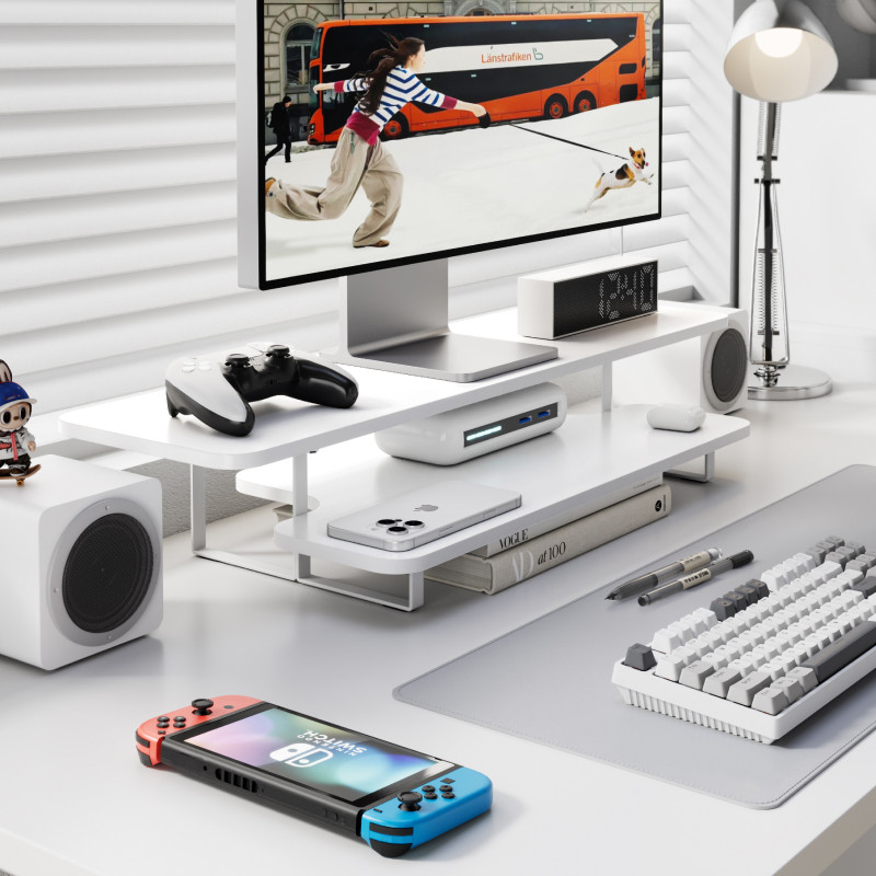 Walnut Finish Monitor Stand Ri - Desk Setup Monitor And Laptop avaliação e preço
