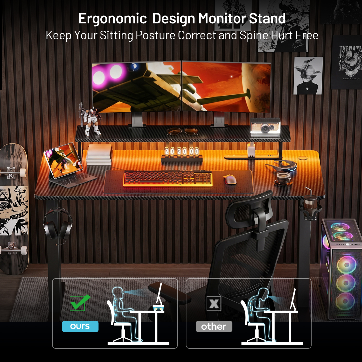 Gaming Desk with LED Lights &  - Desk Setup Home Office avaliação e preço