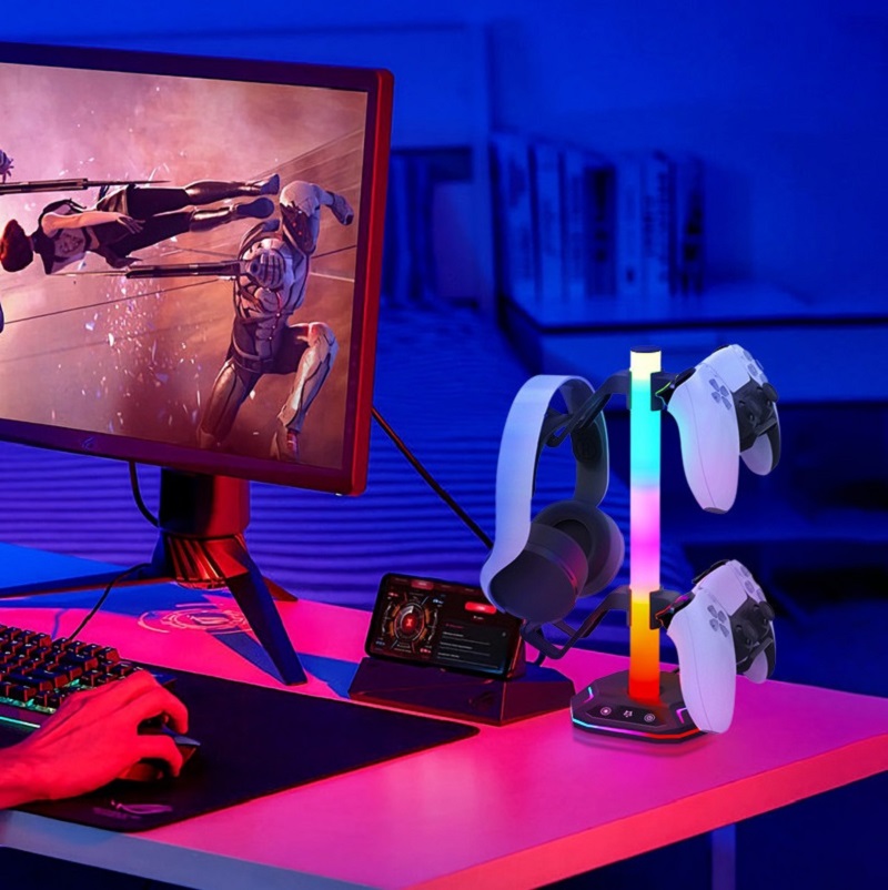 RGB Gaming Headset Stand with  - Desk Setup Natural avaliação e preço