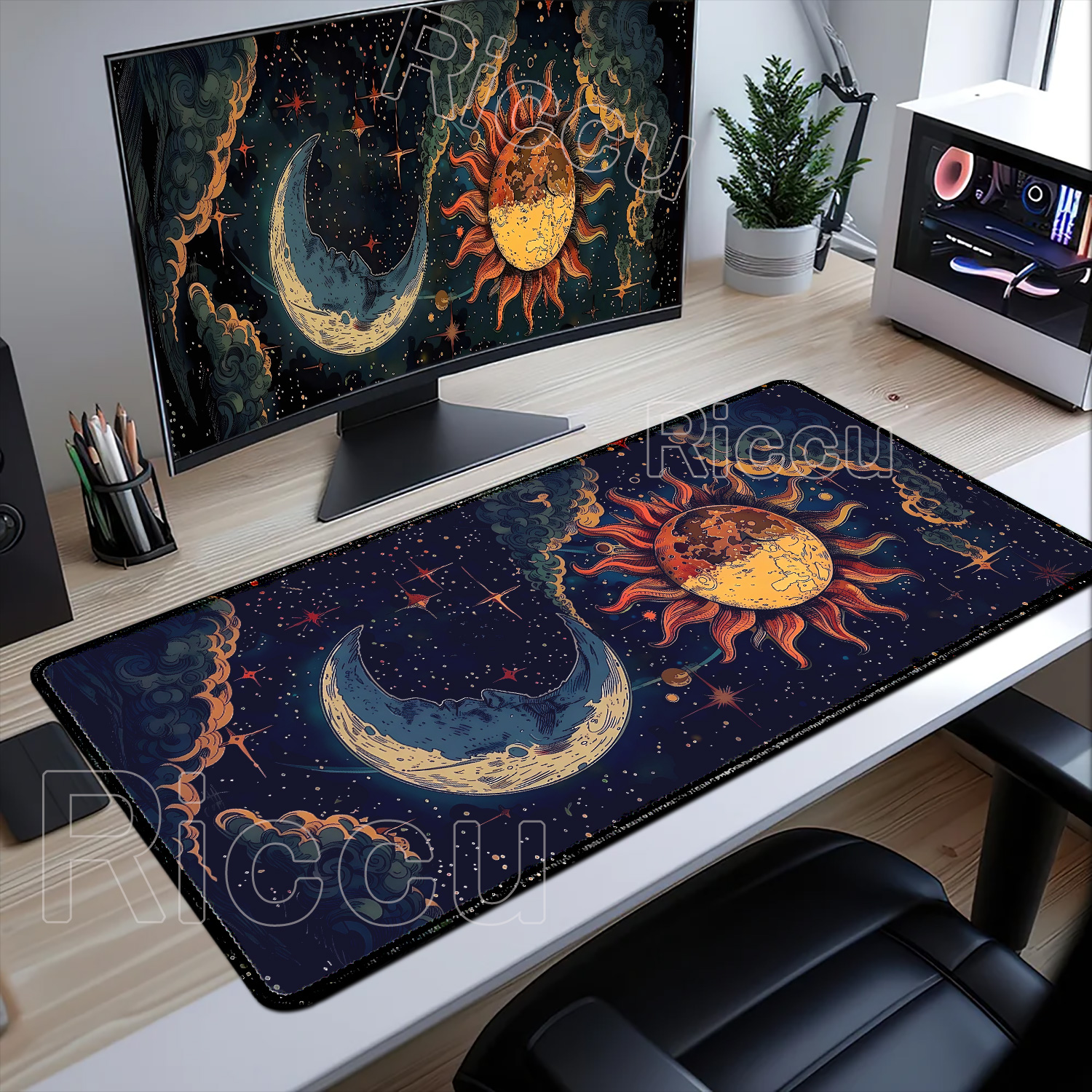 Large Art Moon Landscape Mouse - Desk Setup Natural avaliação e preço