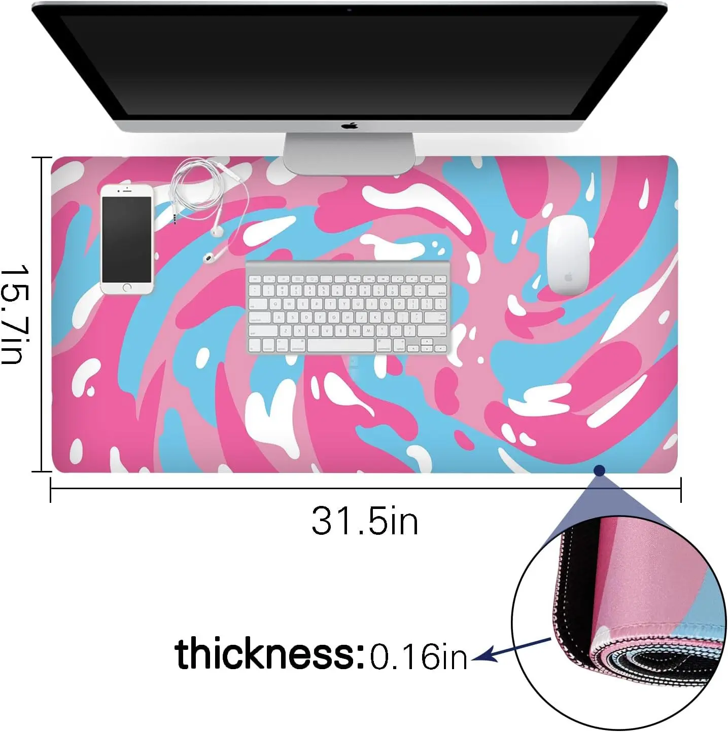 Stylish Pink Blue White Abstra - Desk Setup Blue avaliação e preço