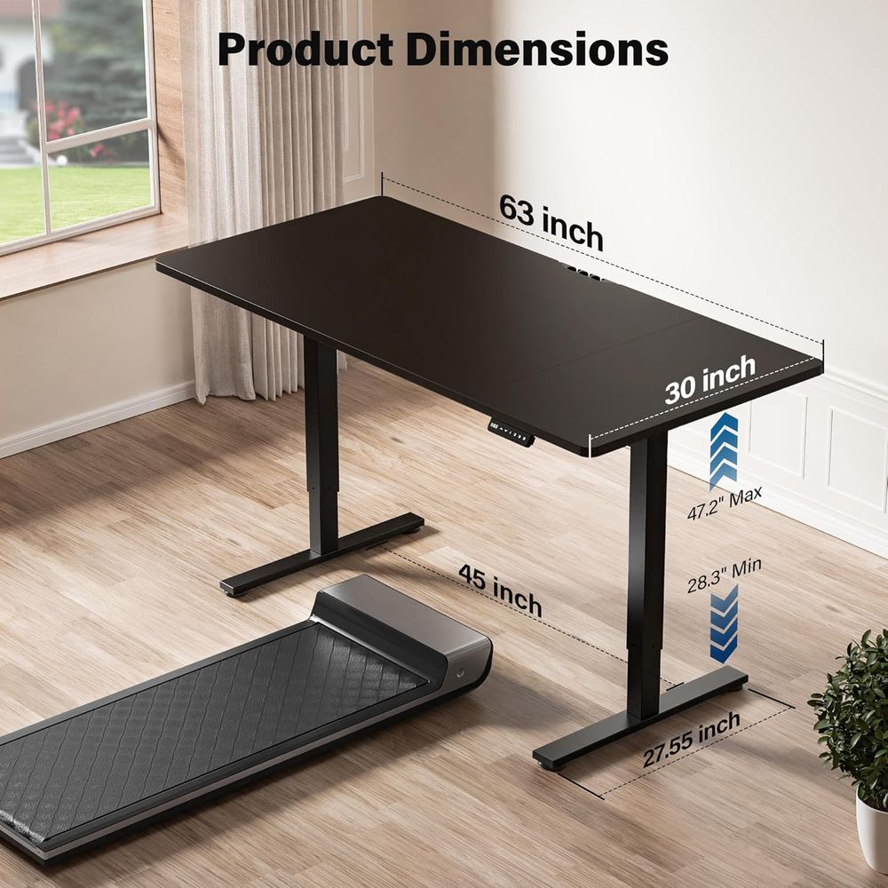 Large 63x30 Electric Adjustabl - Desk Setup Triple Monitor avaliação e preço