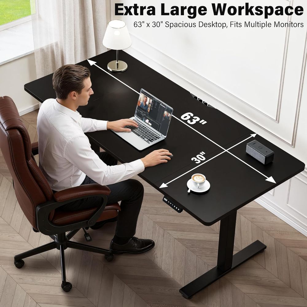 Large 63x30 Electric Adjustabl - Desk Setup Triple Monitor avaliação e preço