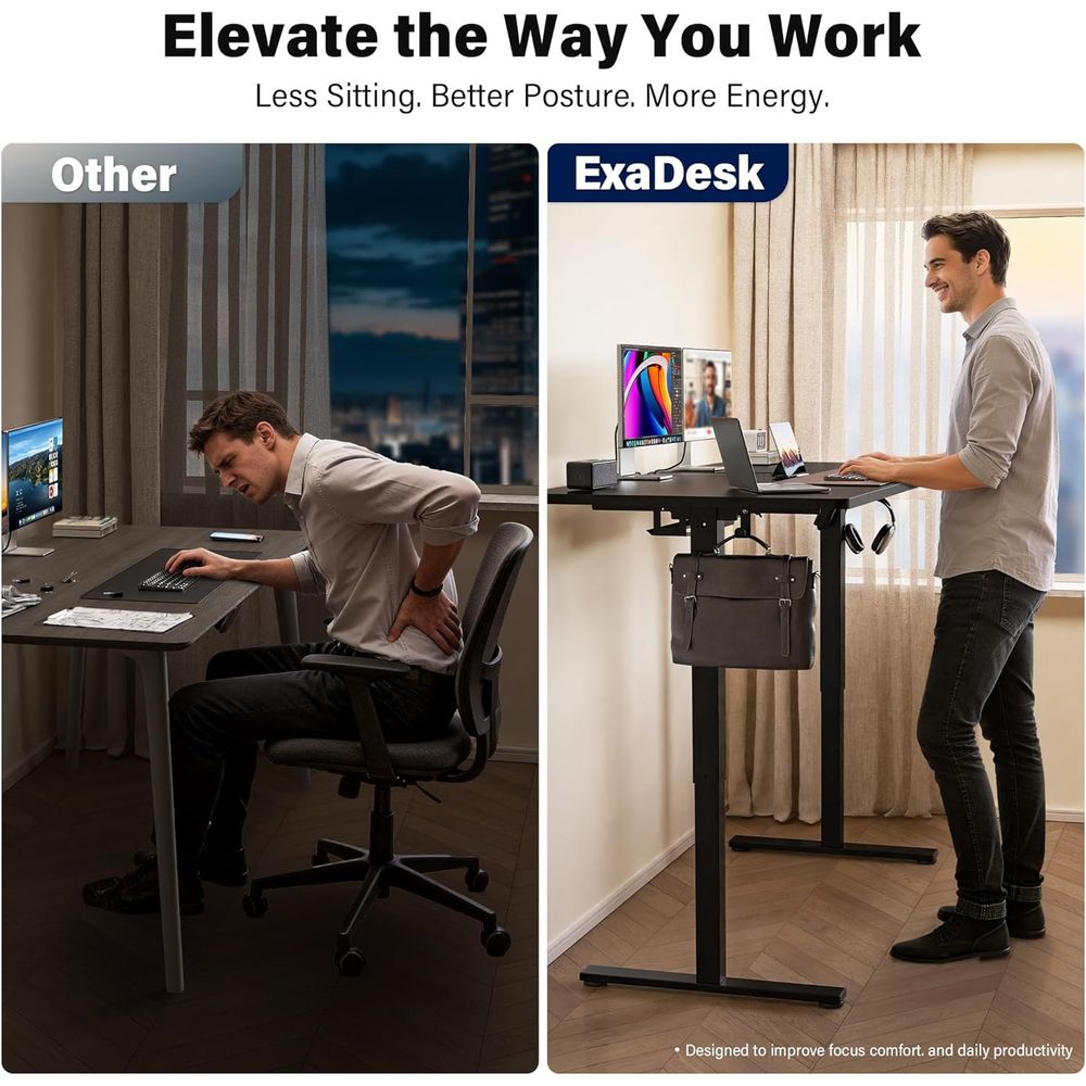 Large 63x30 Electric Adjustabl - Desk Setup Triple Monitor avaliação e preço
