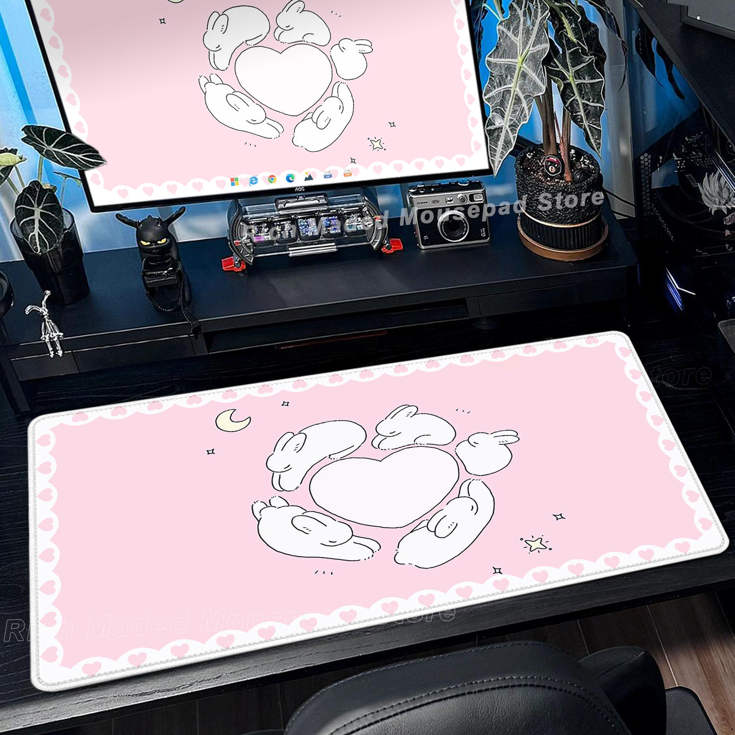 Pink Rabbit Mouse Pad XXL Cute - Desk Setup Pink avaliação e preço