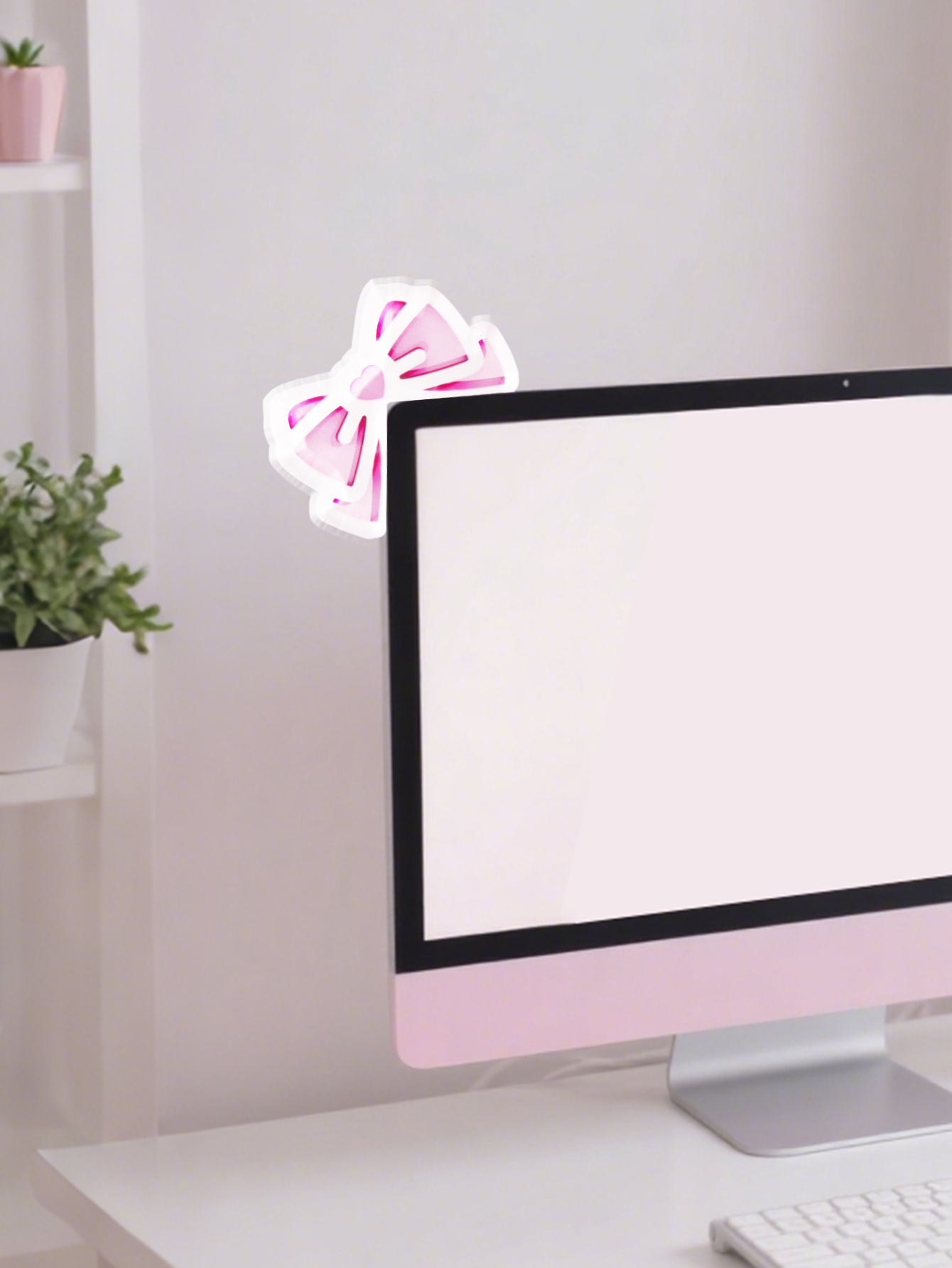 Kawaii Bow Monitor Decor Pink  - Desk Setup Home avaliação e preço