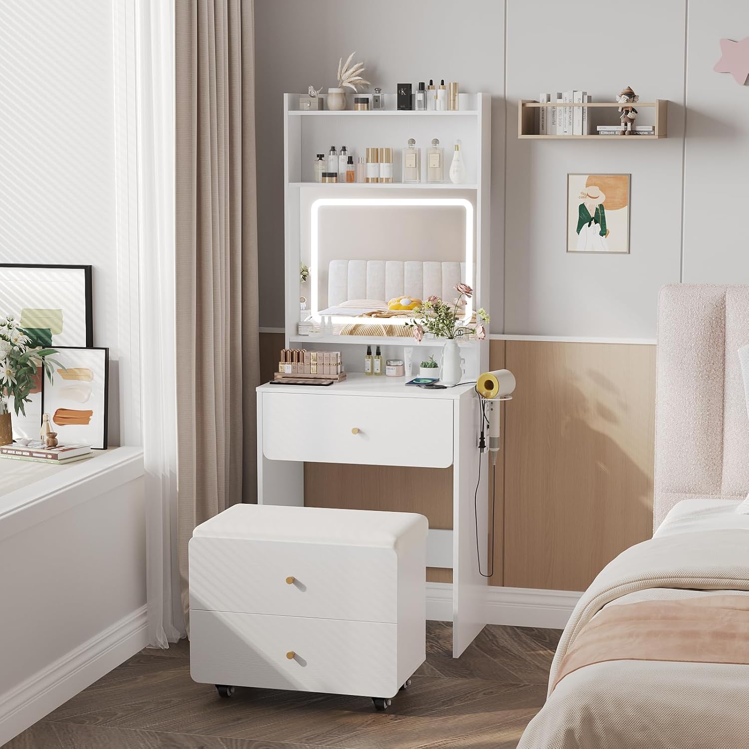 Make Up Vanity Desk with Mirro - Desk Setup White avaliação e preço