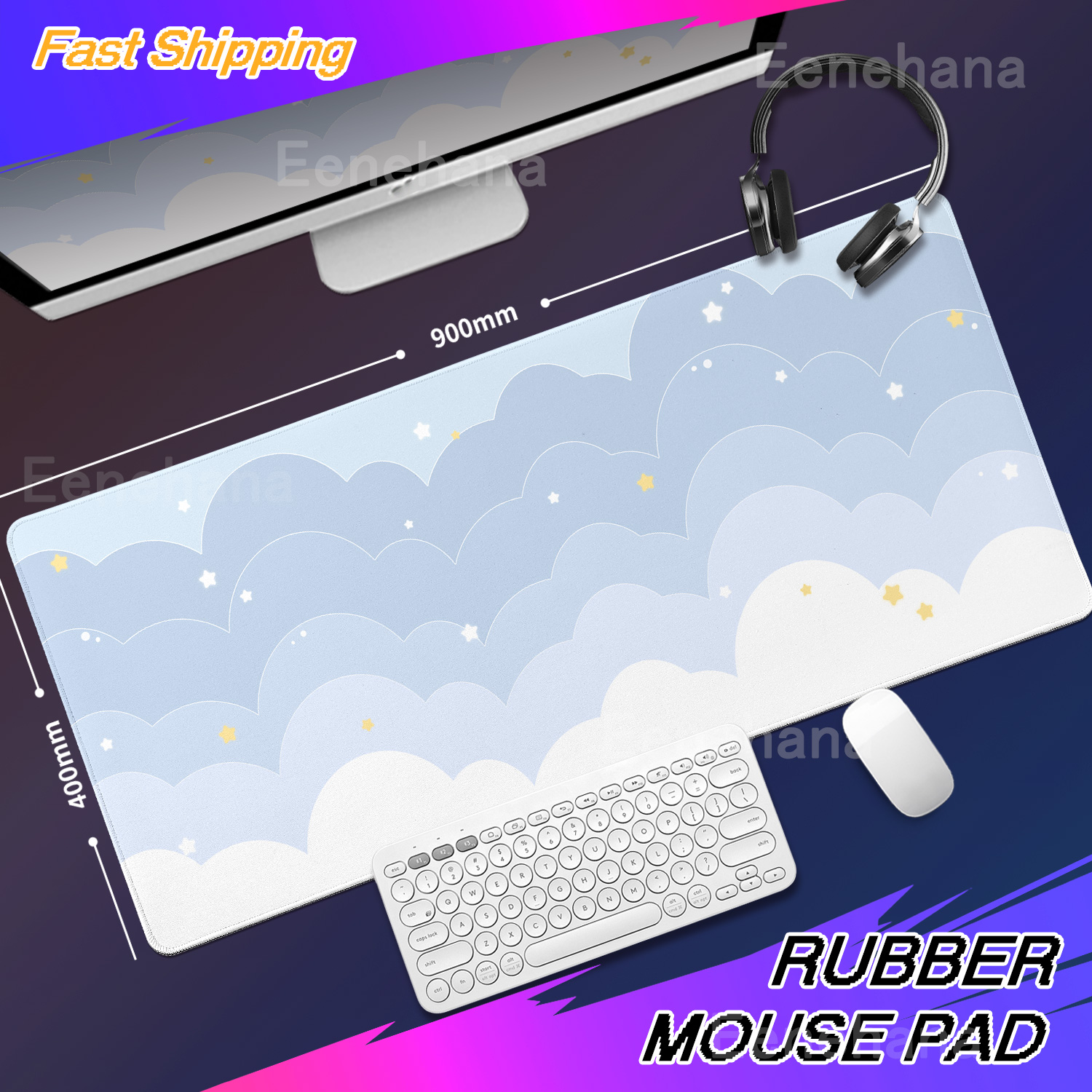 Light Blue Pink Clouds Desk Ma - Desk Setup Pink avaliação e preço