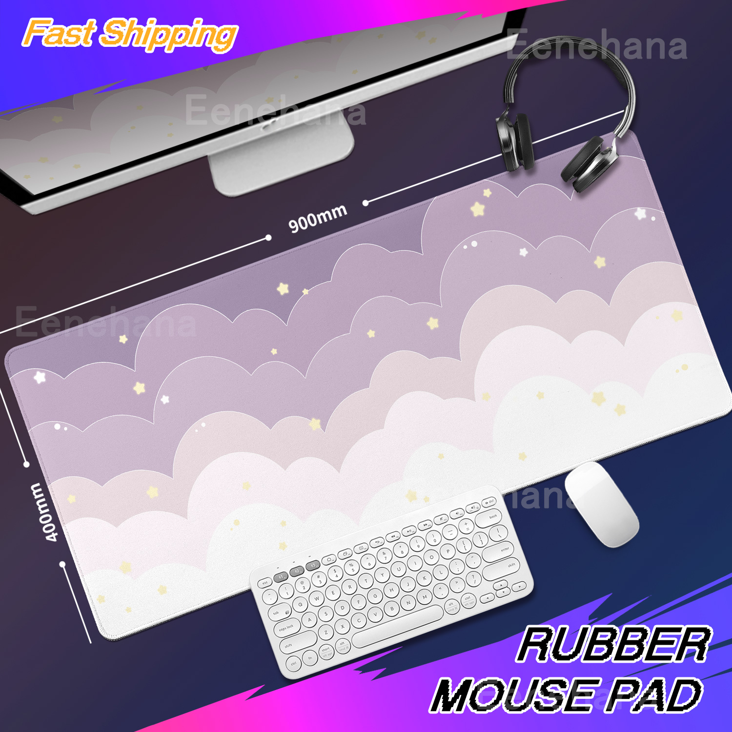 Light Blue Pink Clouds Desk Ma - Desk Setup Pink avaliação e preço