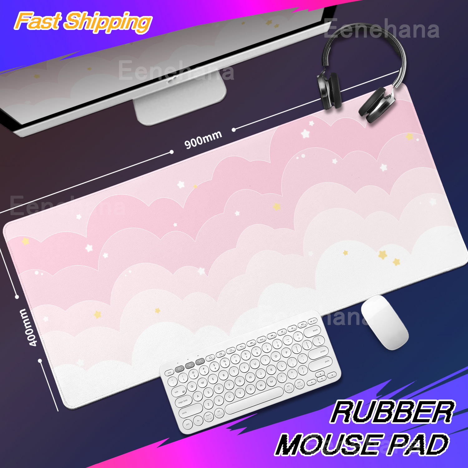 Light Blue Pink Clouds Desk Ma - Desk Setup Pink avaliação e preço